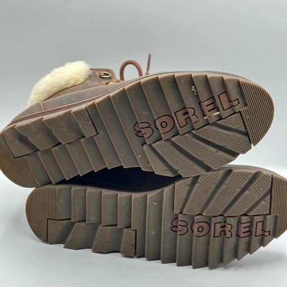 SOREL Harlow Lace Up Cozy Booties Burro Brown Grey